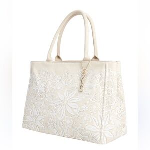 Oscar De La Renta Floral Lace Canvas Top Handle Bag
